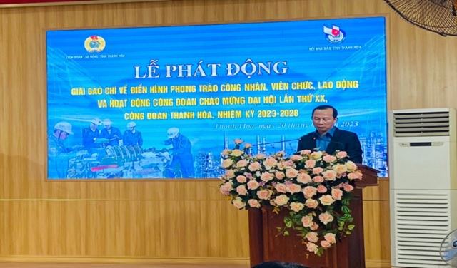 Sáng ngày (20/02/2023), Liên đoàn Lao động tỉnh tổ chức Lễ phát động “Giải báo chí về điển hình phong trào công nhân, viên chức, lao động và hoạt động Công đoàn, chào mừng Đại hội lần thứ XX, Công đoàn tỉnh Thanh Hóa nhiệm kỳ 2023-2028”