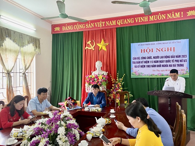 Công đoàn xã Yên Thọ tổ chức hội nghị cán bộ, công chức, người lao động đầu năm 2023, gắn với tọa đàm kỷ niệm 113 năm ngày Quốc tế Phụ nữ 08/3 và kỷ niệm 1983 năm khởi nghĩa Hai Bà Trưng