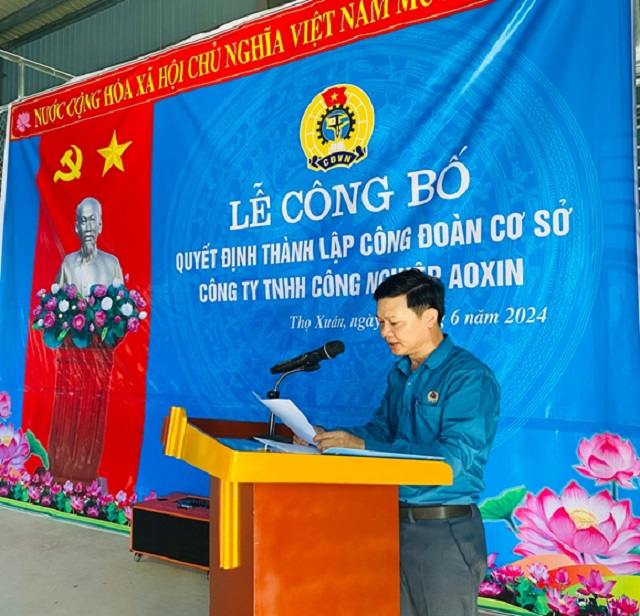 Thọ Xuân: Lễ công bố Quyết định thành lập CĐCS Công ty TNHH Công nghiệp AOXIN