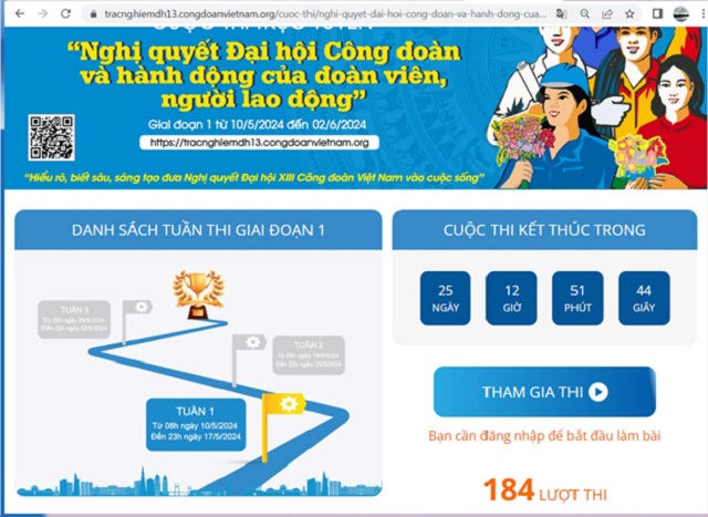 Cuộc thi trực tuyến “Tìm hiểu Nghị quyết Đại hội Công đoàn và hành động của đoàn viên, Người lao động”