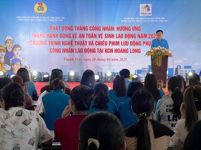 Công đoàn Công ty TNHH giầy Aleron Việt Nam tổ chức Lễ phát động Tháng Công nhân, hưởng ứng Tháng hành động về an toàn vệ sinh lao động năm 2025, tổ chức chương trình nghệ thuật và chiếu phim lưu động phục vụ CNLĐ tại KCN Hoàng Long